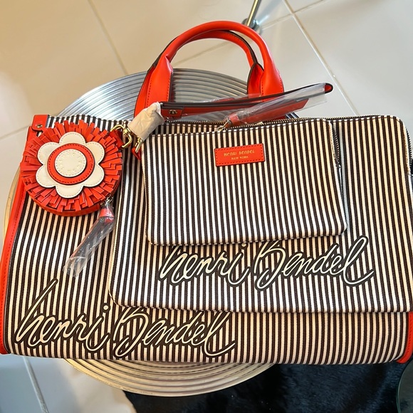 henri bendel Handbags - HENRI BENDEL STRIPED CANVAS & LEATHER SET